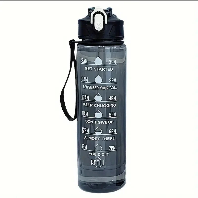 Garrafa de água - Shaker, de grande capacidade - 800ml/27oz, à prova de vazamento, copo de plástico com escala de tempo, adequado para viagens, fitness, desporto.