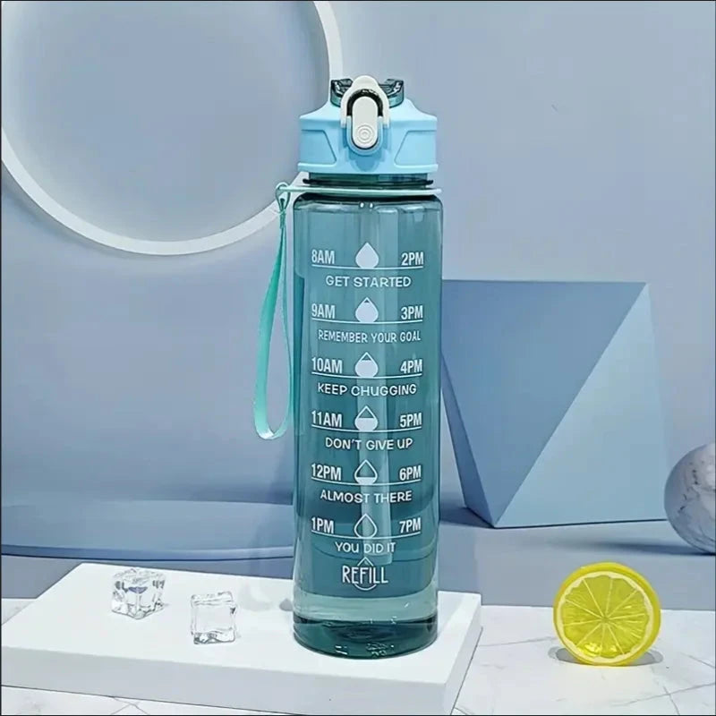 Garrafa de água - Shaker, de grande capacidade - 800ml/27oz, à prova de vazamento, copo de plástico com escala de tempo, adequado para viagens, fitness, desporto.