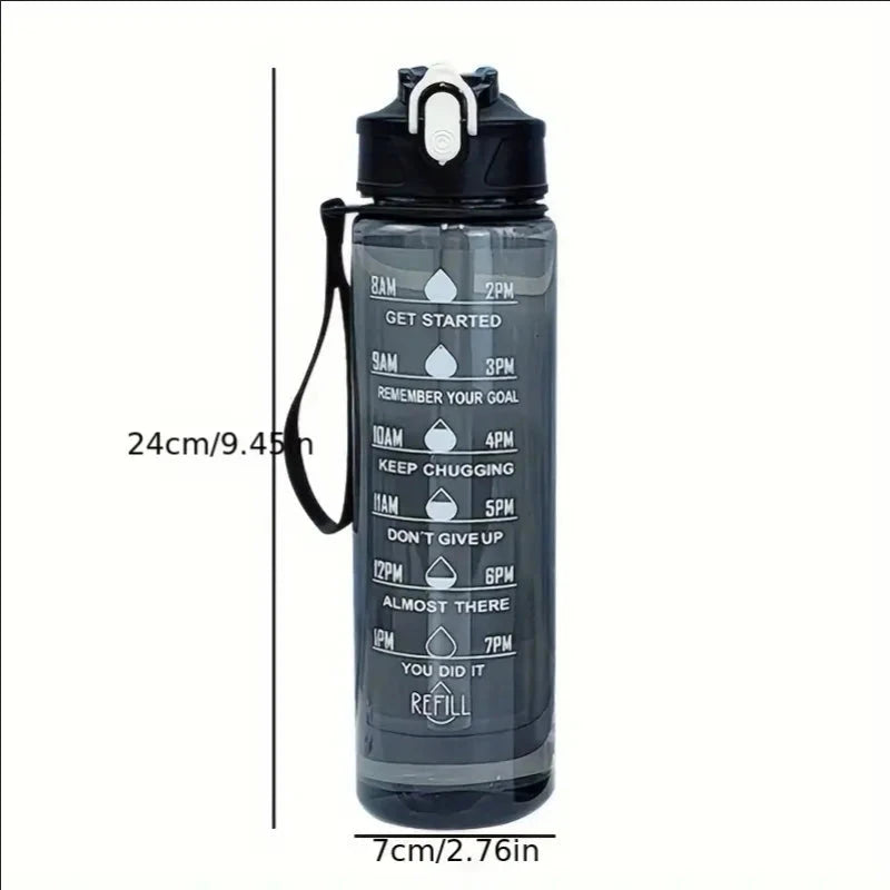 Garrafa de água - Shaker, de grande capacidade - 800ml/27oz, à prova de vazamento, copo de plástico com escala de tempo, adequado para viagens, fitness, desporto.