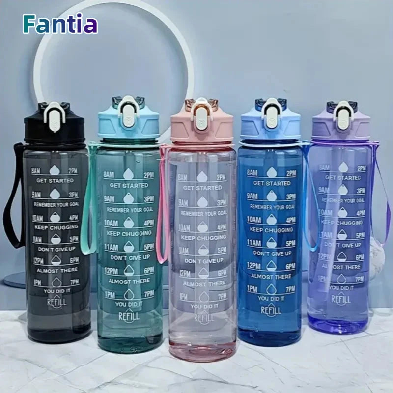 Garrafa de água - Shaker, de grande capacidade - 800ml/27oz, à prova de vazamento, copo de plástico com escala de tempo, adequado para viagens, fitness, desporto.