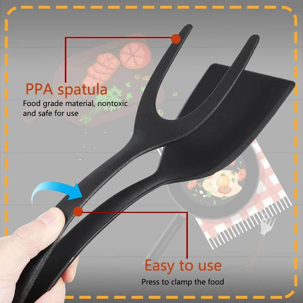 2 em 1 -  espátula pinças  com  revestimento antiaderente para: ovos, panquecas, peixe, torradas, omeletes.