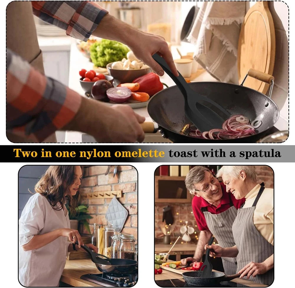2 em 1 -  espátula pinças  com  revestimento antiaderente para: ovos, panquecas, peixe, torradas, omeletes.