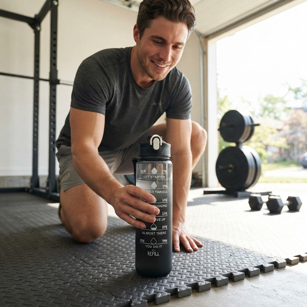 Garrafa de água - Shaker, de grande capacidade - 800ml/27oz, à prova de vazamento, copo de plástico com escala de tempo, adequado para viagens, fitness, desporto.